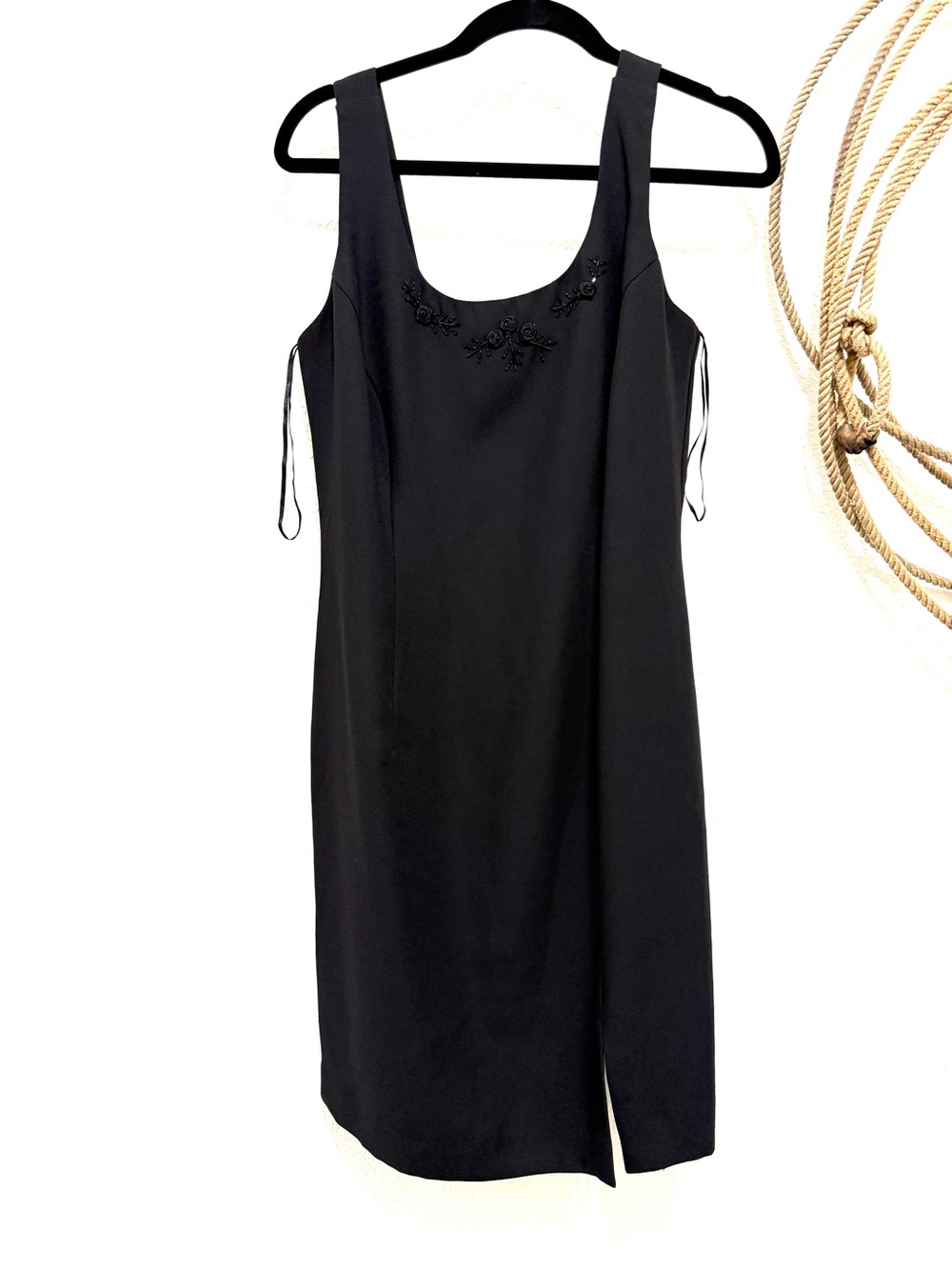 Vintage 90s J.R. Nites Beaded Little Black Dress Side Slit LBD Size 10